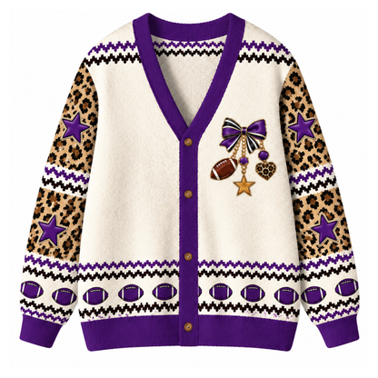 Chaotic Club Custom Mascot Leopard Charm Game Day Cardigan