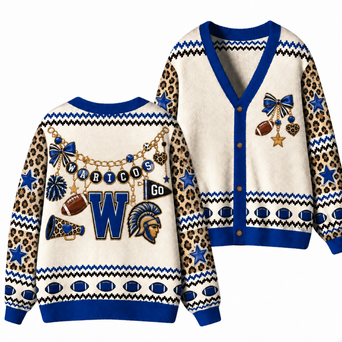 Chaotic Club Custom Mascot Leopard Charm Game Day Cardigan