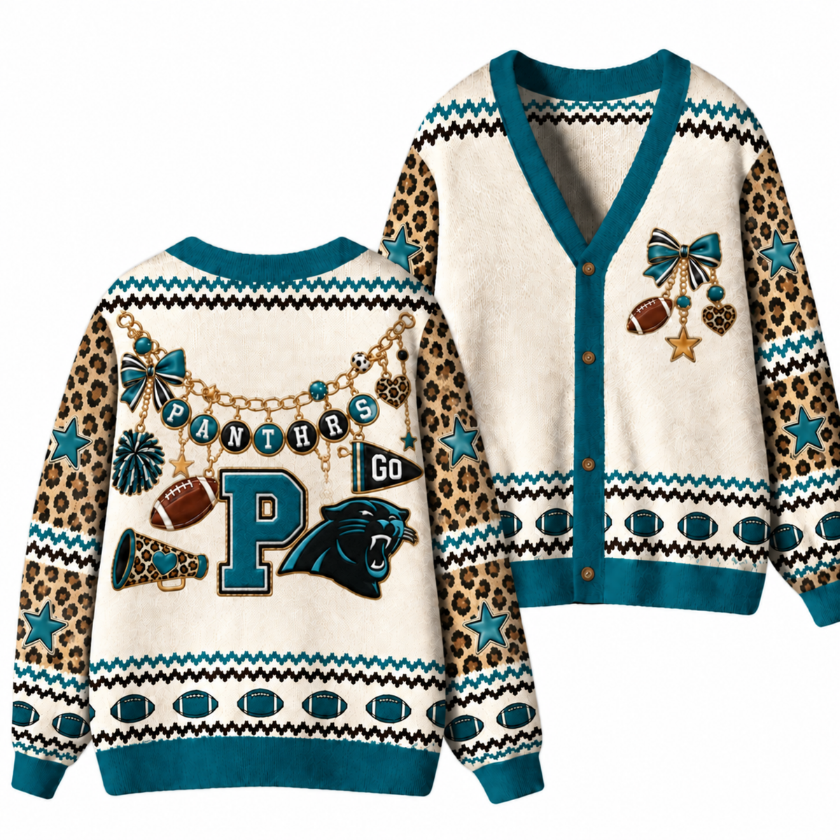 Chaotic Club Custom Mascot Leopard Charm Game Day Cardigan