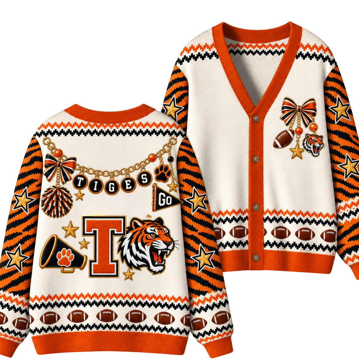Chaotic Club Custom Mascot Leopard Charm Game Day Cardigan