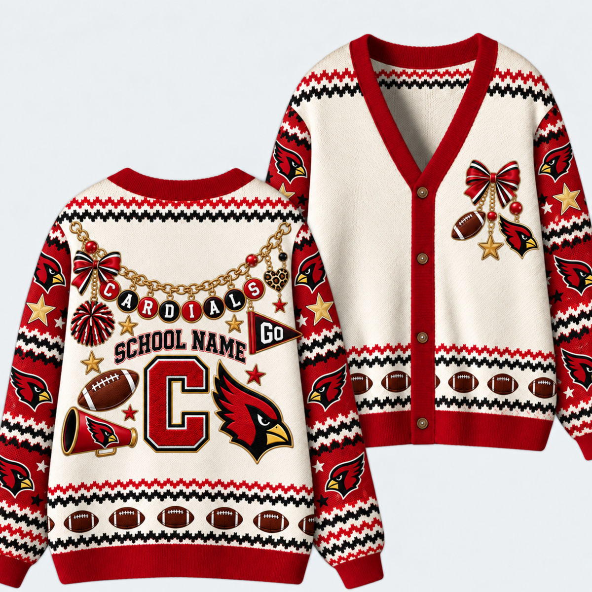 Chaotic Club Custom Mascot Leopard Charm Game Day Cardigan