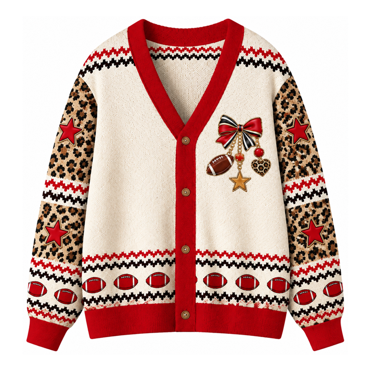 Chaotic Club Custom Mascot Leopard Charm Game Day Cardigan