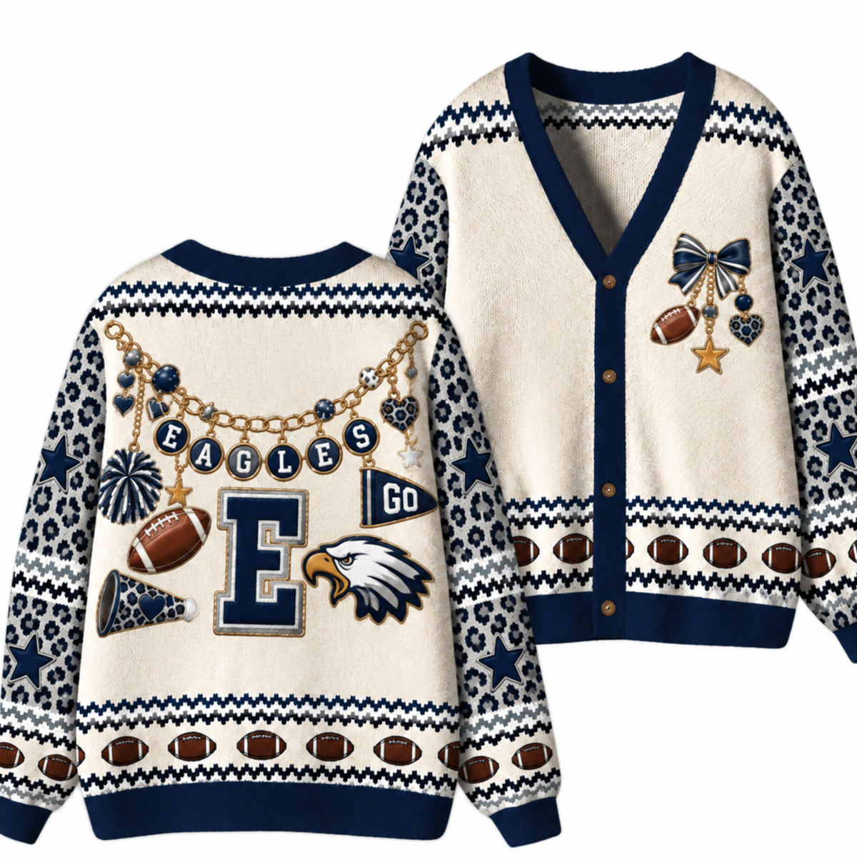 Chaotic Club Custom Mascot Leopard Charm Game Day Cardigan