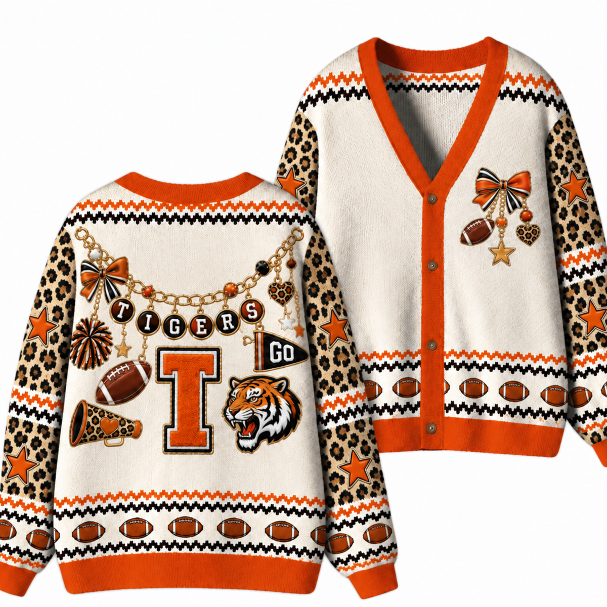 Chaotic Club Custom Mascot Leopard Charm Game Day Cardigan