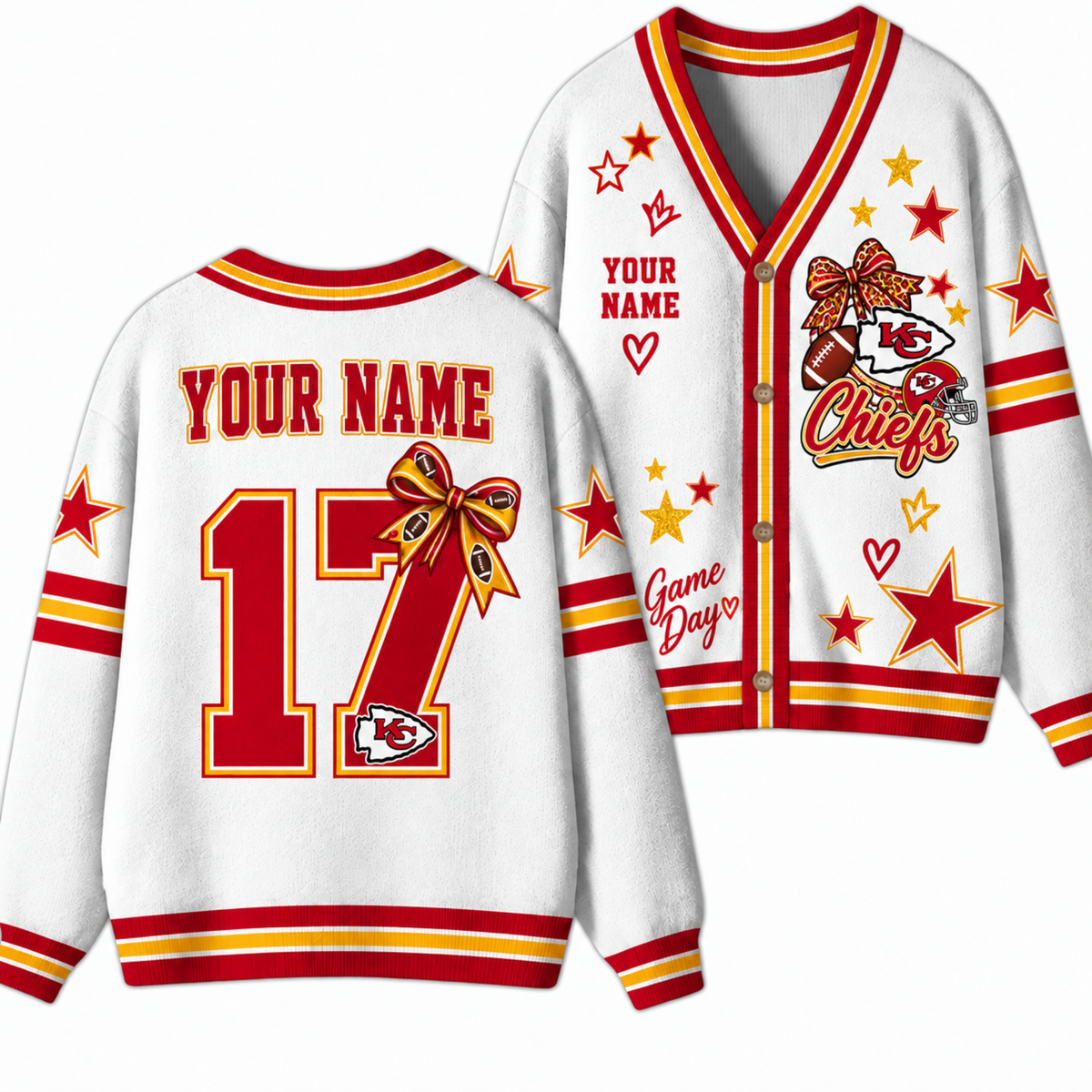 Chaotic Club Custom Mascot Star Bow Game Day Cardigan