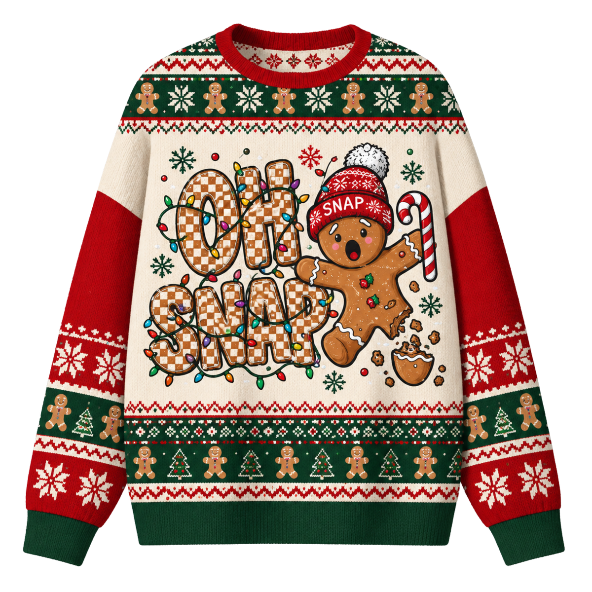 Chaotic Club Custom Oh Snap Gingerbread Man Ugly Sweatshirt