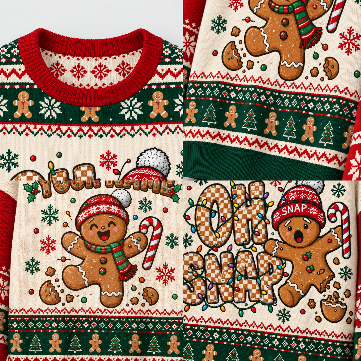 Chaotic Club Custom Oh Snap Gingerbread Man Ugly Sweatshirt