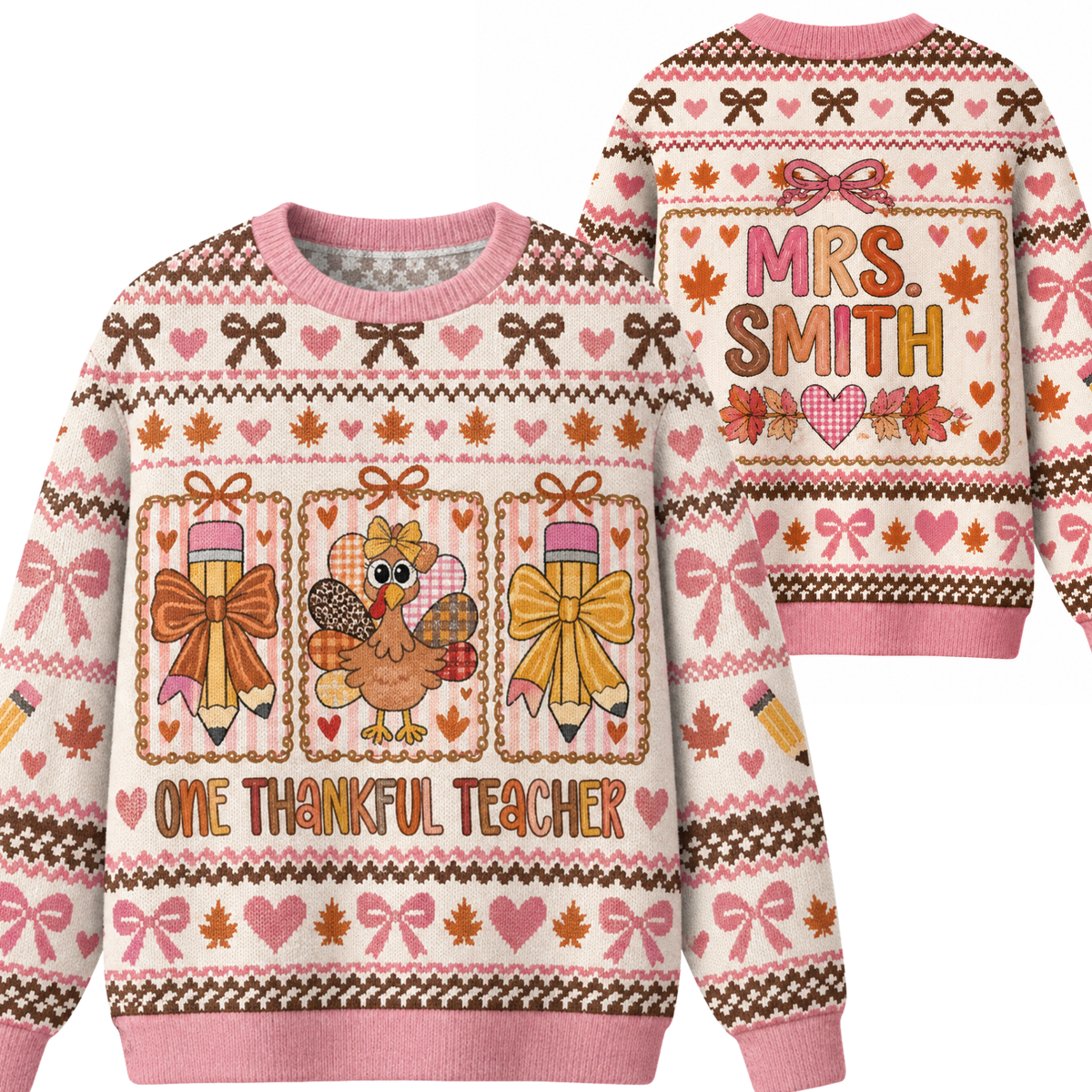 Chaotic Club Custom One Thankful Teacher Turkey Ugly Sweatshirt