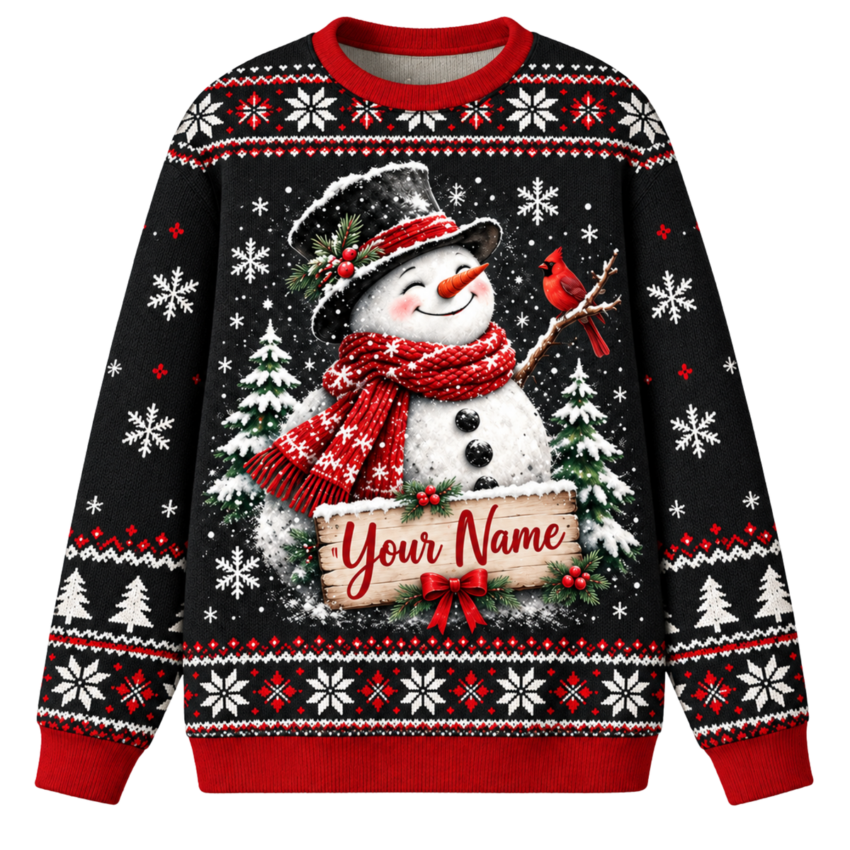 Chaotic Club Custom Snowman Cardinal Winter Ugly Sweatshirt