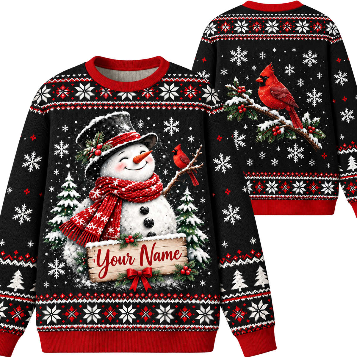 Chaotic Club Custom Snowman Cardinal Winter Ugly Sweatshirt