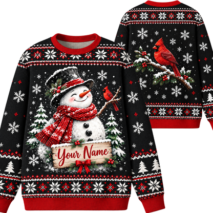 Chaotic Club Custom Snowman Cardinal Winter Ugly Sweatshirt