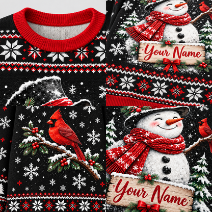 Chaotic Club Custom Snowman Cardinal Winter Ugly Sweatshirt