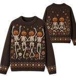 Chaotic Club Dancing Pumpkin Skeleton Floral Ugly Sweatshirt