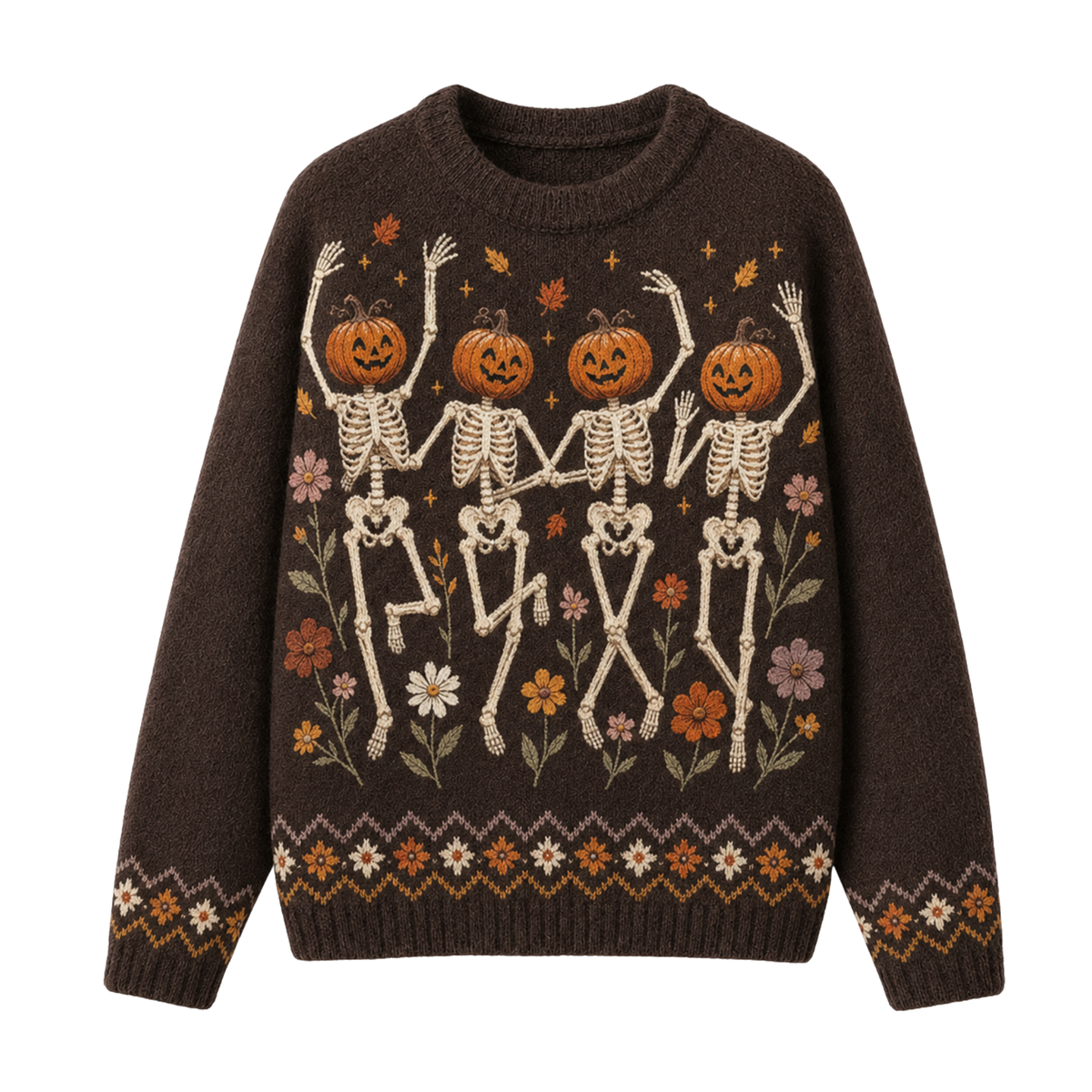 Chaotic Club Dancing Pumpkin Skeleton Floral Ugly Sweatshirt