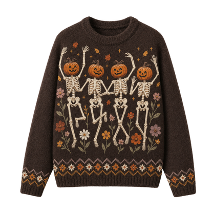 Chaotic Club Dancing Pumpkin Skeleton Floral Ugly Sweatshirt
