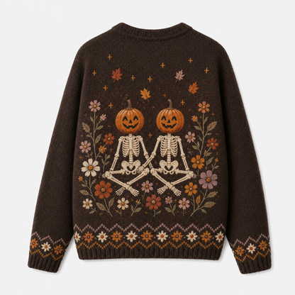 Chaotic Club Dancing Pumpkin Skeleton Floral Ugly Sweatshirt