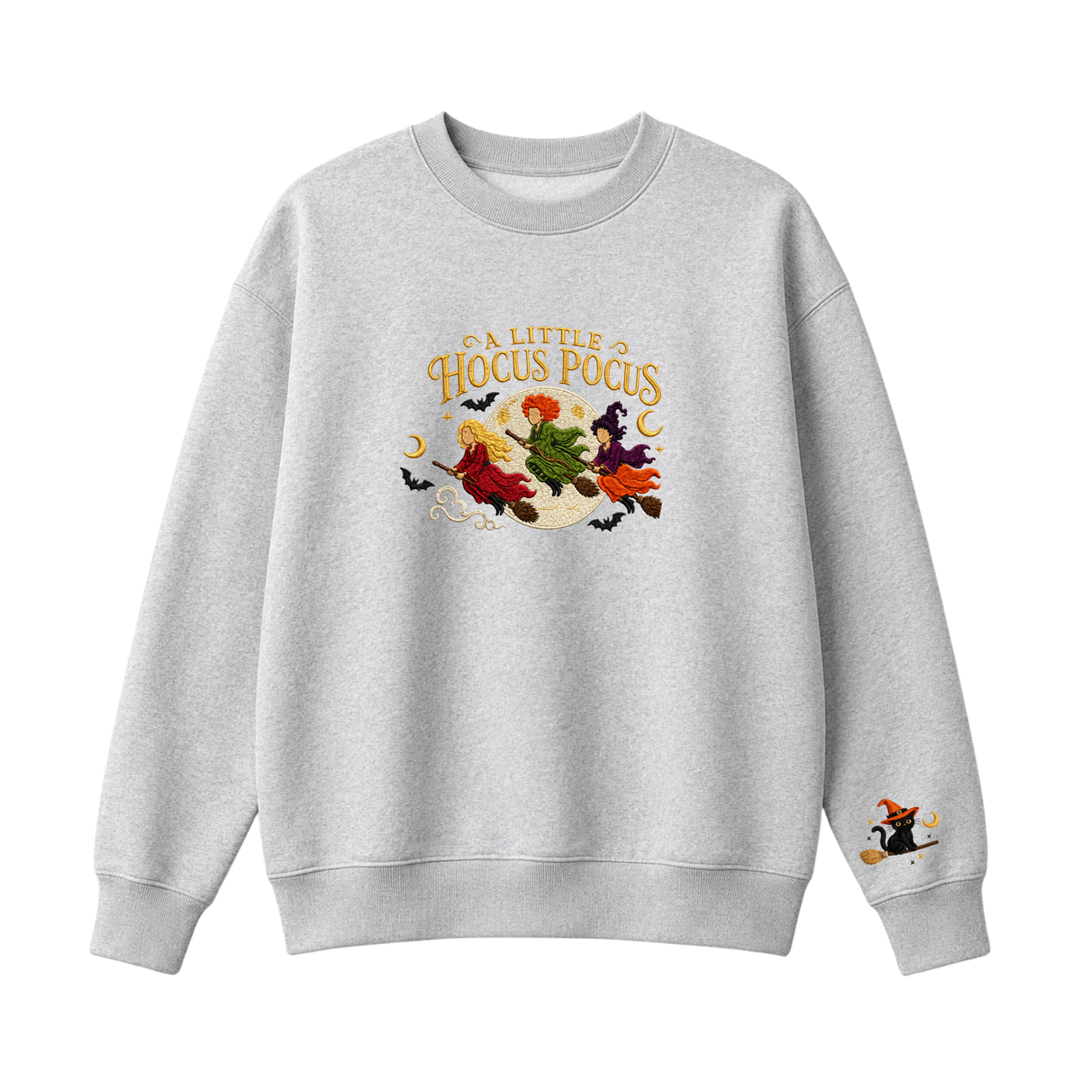 Chaotic Club Embroided A Little Hocus Pocus Flying Witches Full Moon Custom Sleeve Crewneck Sweatshirt