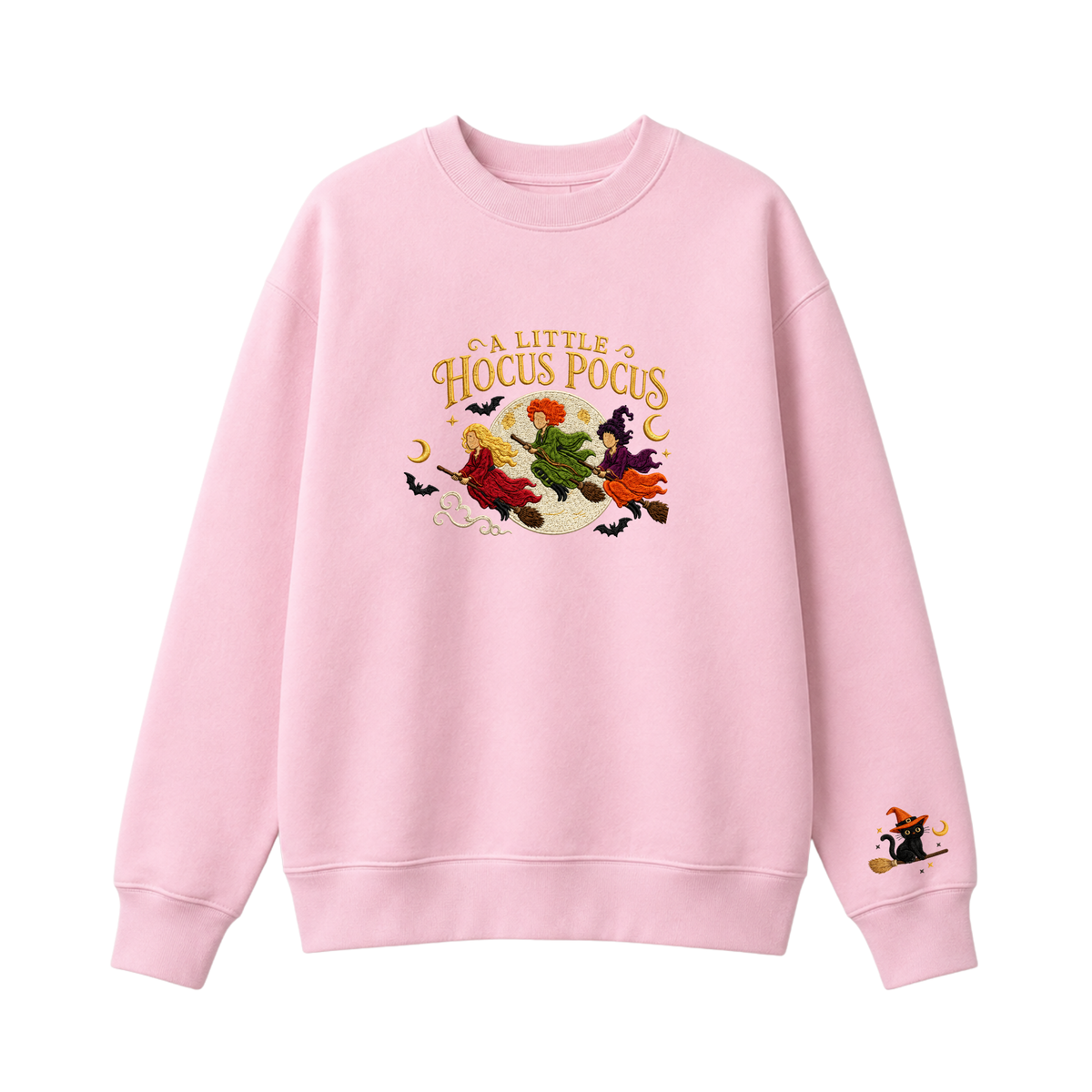 Chaotic Club Embroided A Little Hocus Pocus Flying Witches Full Moon Custom Sleeve Crewneck Sweatshirt