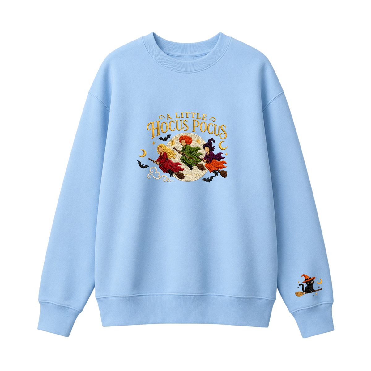 Chaotic Club Embroided A Little Hocus Pocus Flying Witches Full Moon Custom Sleeve Crewneck Sweatshirt