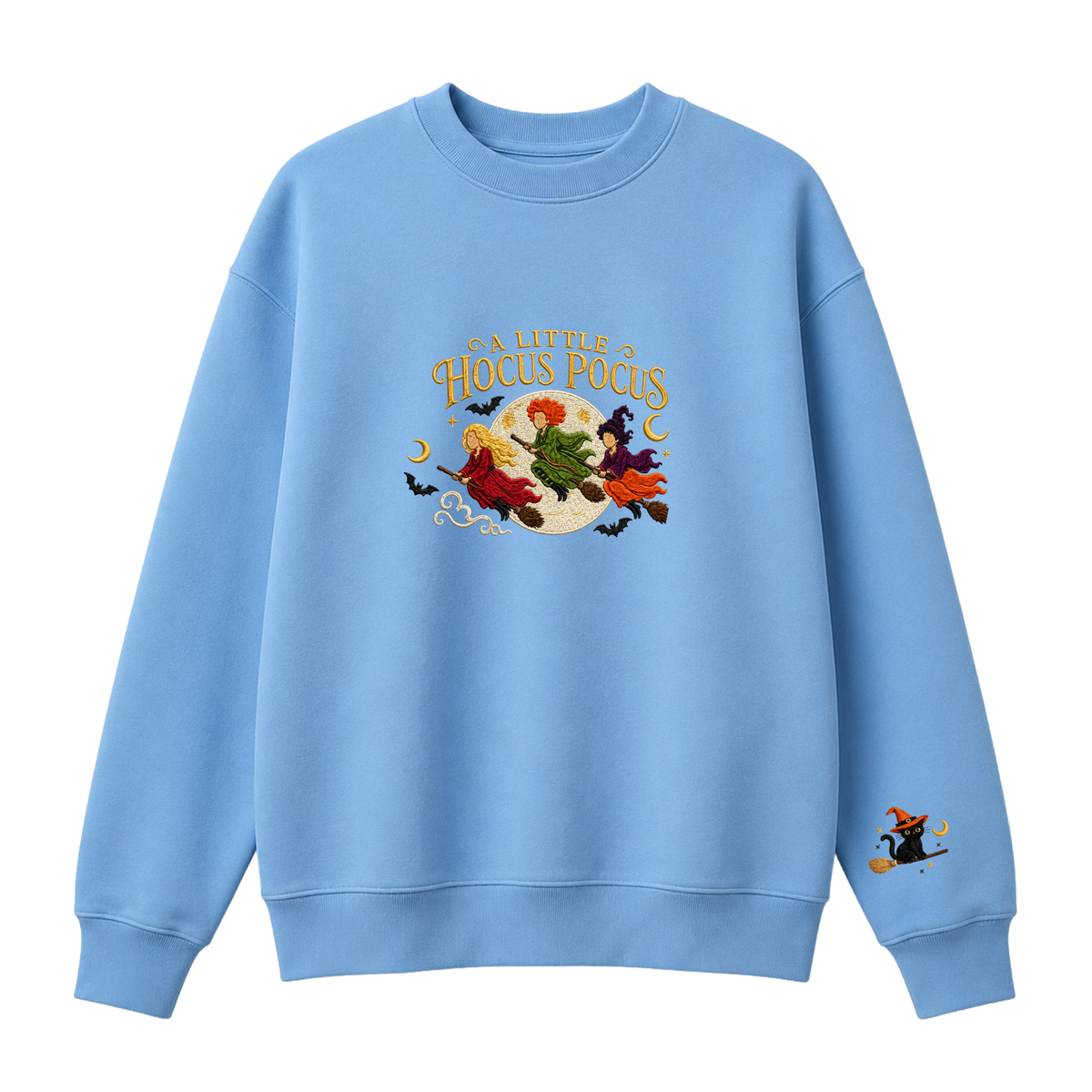 Chaotic Club Embroided A Little Hocus Pocus Flying Witches Full Moon Custom Sleeve Crewneck Sweatshirt