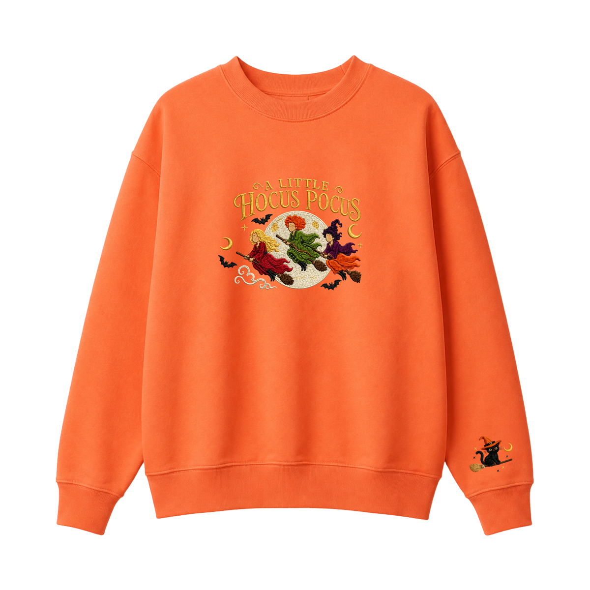 Chaotic Club Embroided A Little Hocus Pocus Flying Witches Full Moon Custom Sleeve Crewneck Sweatshirt