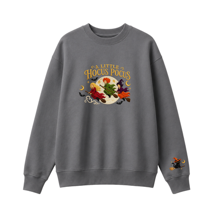 Chaotic Club Embroided A Little Hocus Pocus Flying Witches Full Moon Custom Sleeve Crewneck Sweatshirt