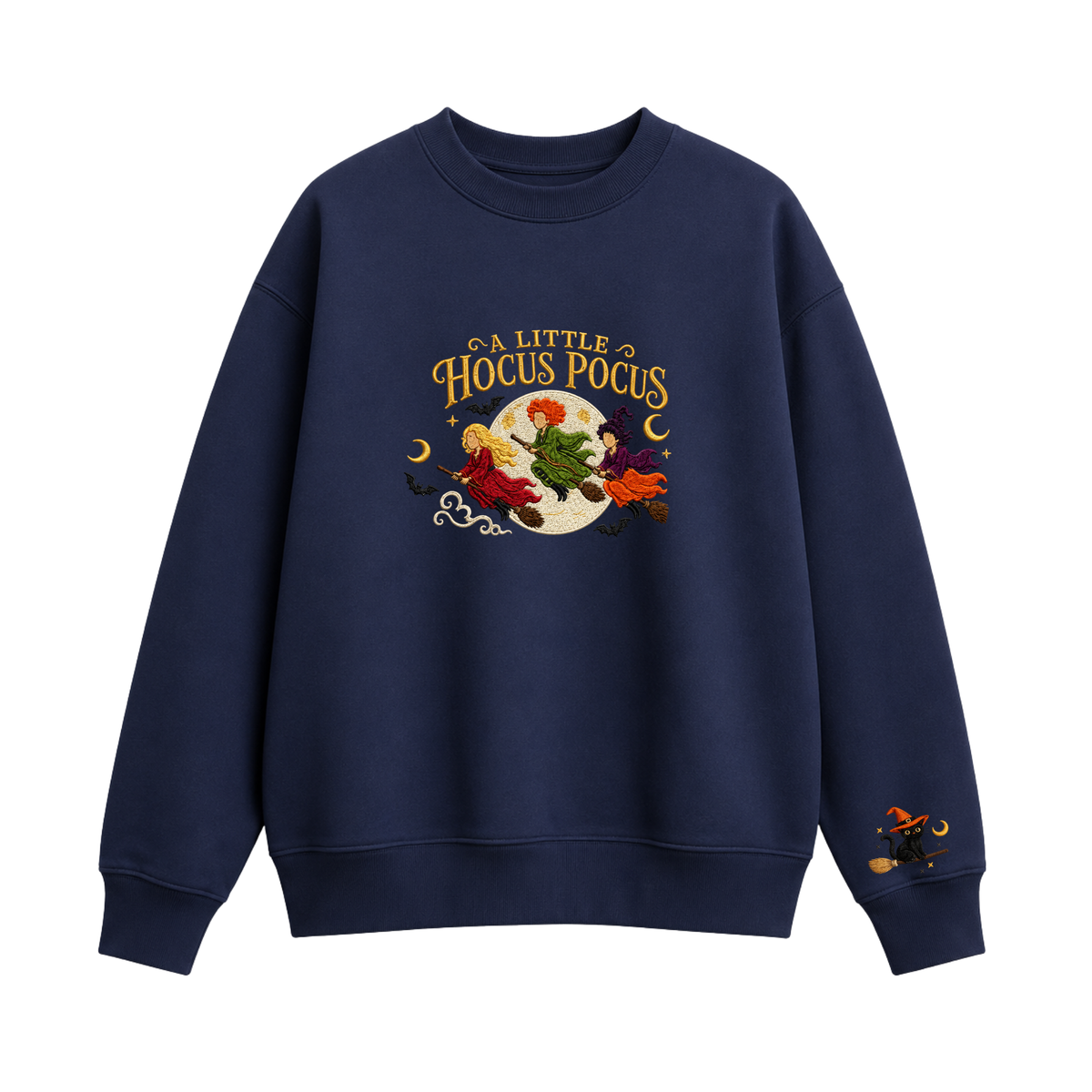 Chaotic Club Embroided A Little Hocus Pocus Flying Witches Full Moon Custom Sleeve Crewneck Sweatshirt