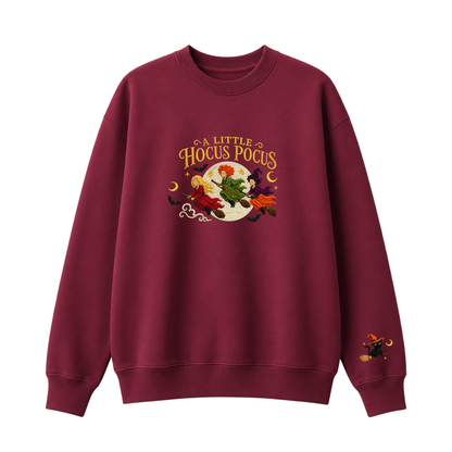 Chaotic Club Embroided A Little Hocus Pocus Flying Witches Full Moon Custom Sleeve Crewneck Sweatshirt