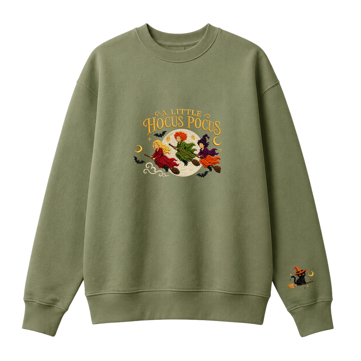 Chaotic Club Embroided A Little Hocus Pocus Flying Witches Full Moon Custom Sleeve Crewneck Sweatshirt