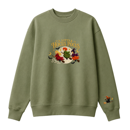 Chaotic Club Embroided A Little Hocus Pocus Flying Witches Full Moon Custom Sleeve Crewneck Sweatshirt