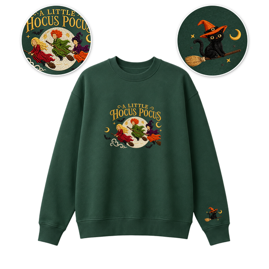 Chaotic Club Embroided A Little Hocus Pocus Flying Witches Full Moon Custom Sleeve Crewneck Sweatshirt