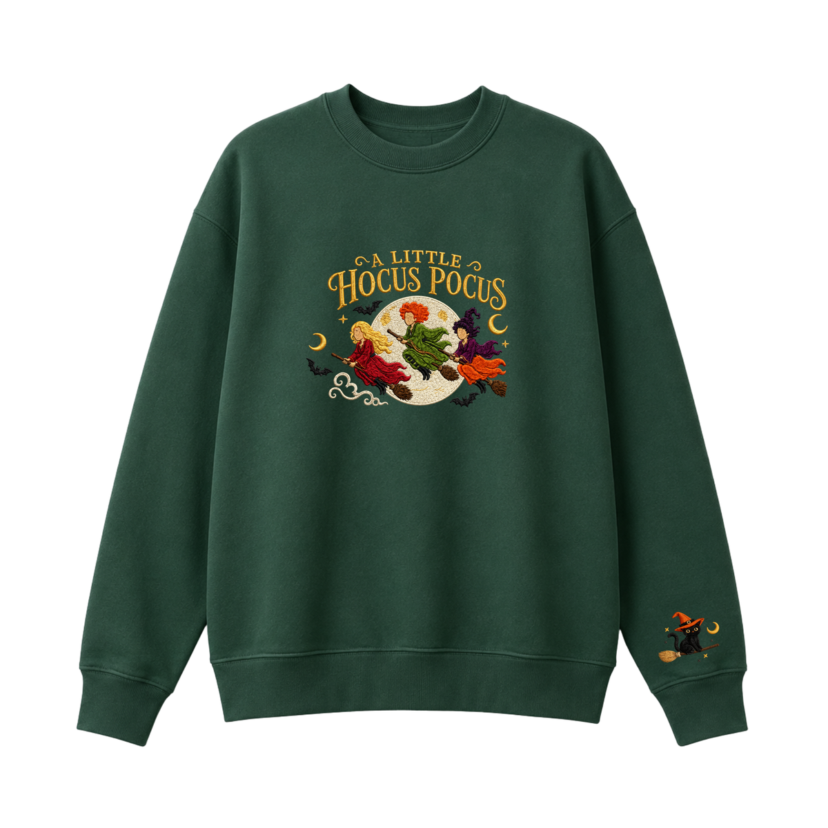 Chaotic Club Embroided A Little Hocus Pocus Flying Witches Full Moon Custom Sleeve Crewneck Sweatshirt