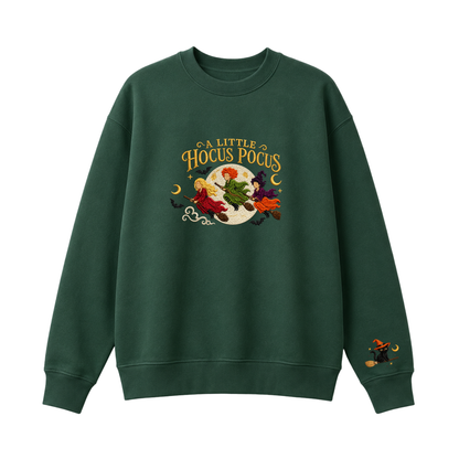 Chaotic Club Embroided A Little Hocus Pocus Flying Witches Full Moon Custom Sleeve Crewneck Sweatshirt