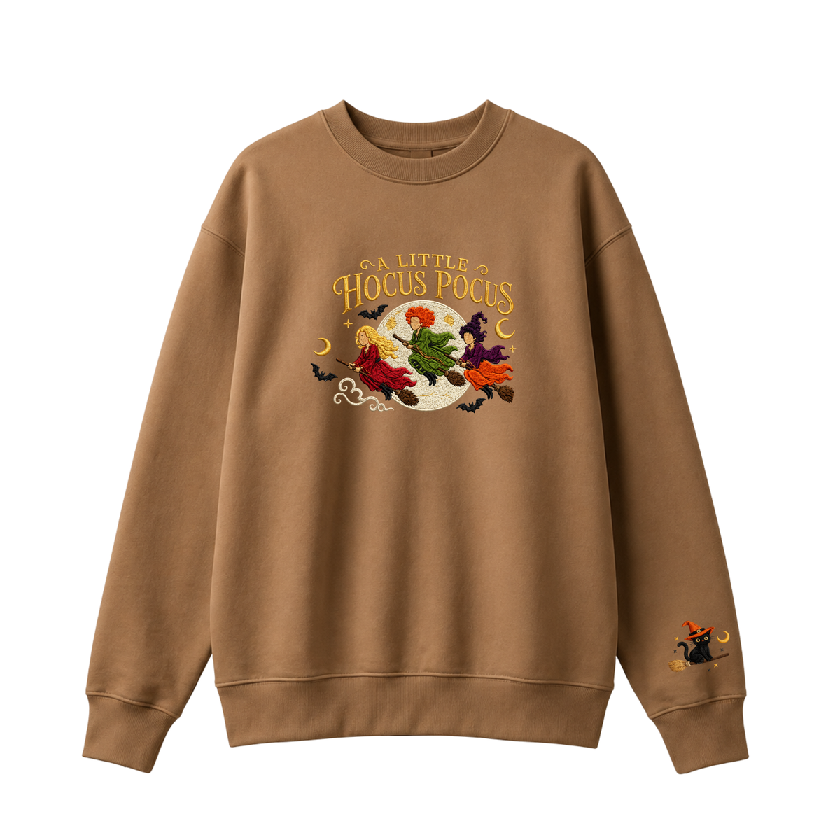 Chaotic Club Embroided A Little Hocus Pocus Flying Witches Full Moon Custom Sleeve Crewneck Sweatshirt
