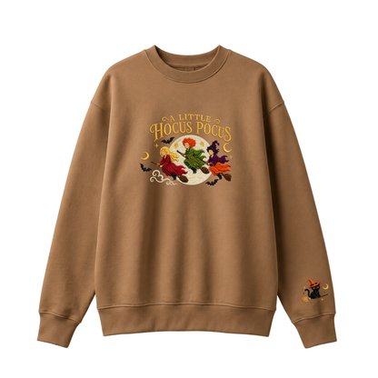Chaotic Club Embroided A Little Hocus Pocus Flying Witches Full Moon Custom Sleeve Crewneck Sweatshirt