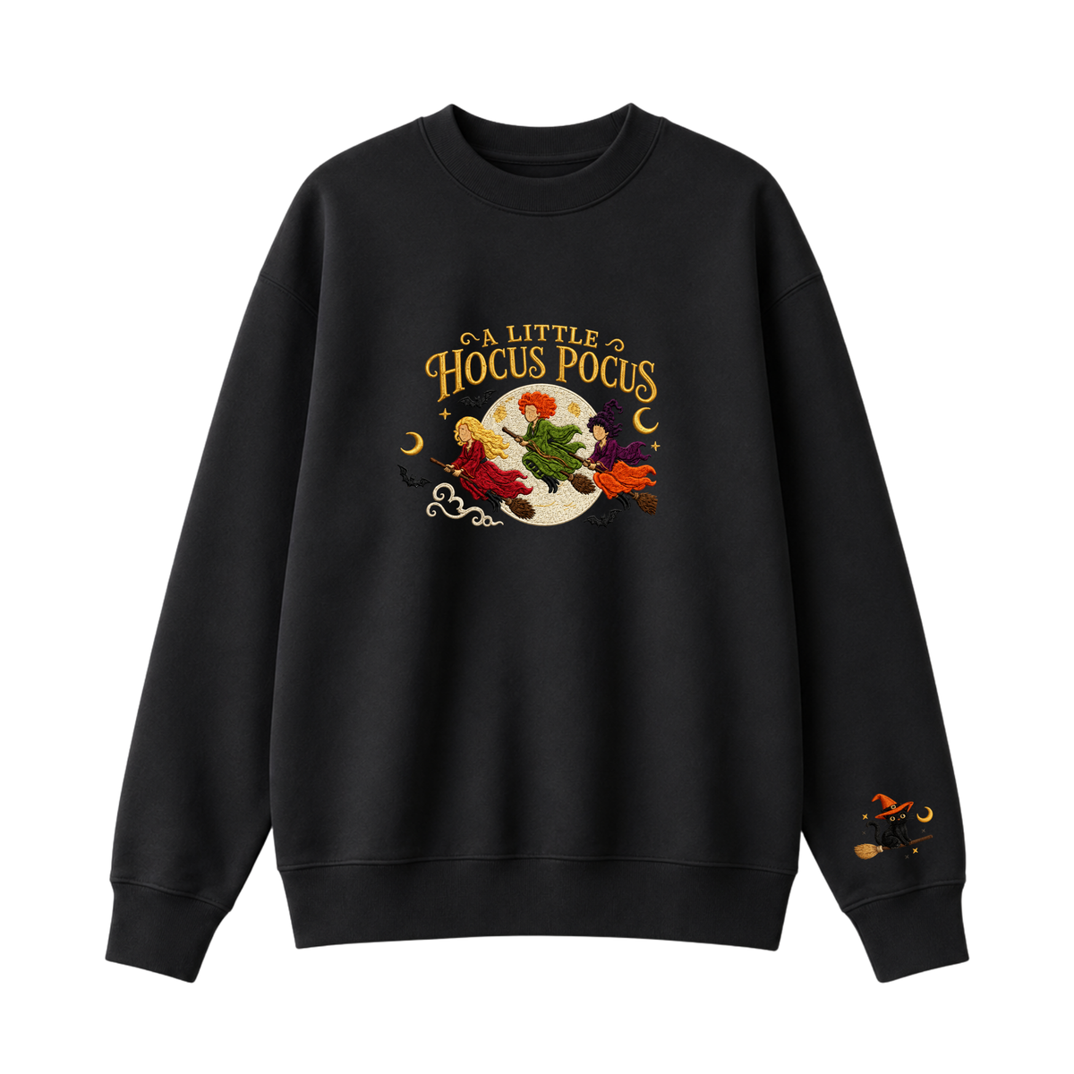 Chaotic Club Embroided A Little Hocus Pocus Flying Witches Full Moon Custom Sleeve Crewneck Sweatshirt