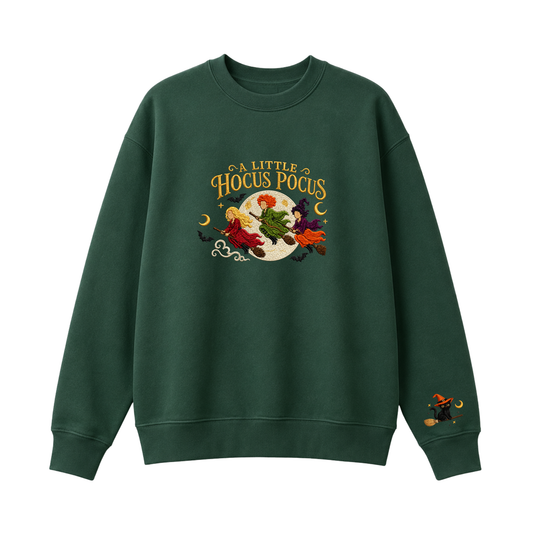 Chaotic Club Embroided A Little Hocus Pocus Flying Witches Full Moon Custom Sleeve Crewneck Sweatshirt