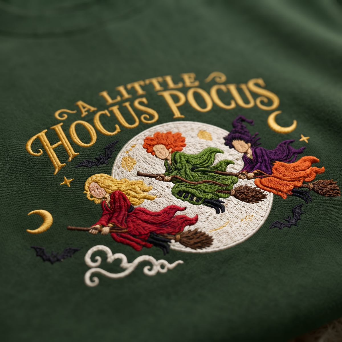 Chaotic Club Embroided A Little Hocus Pocus Flying Witches Full Moon Custom Sleeve Crewneck Sweatshirt