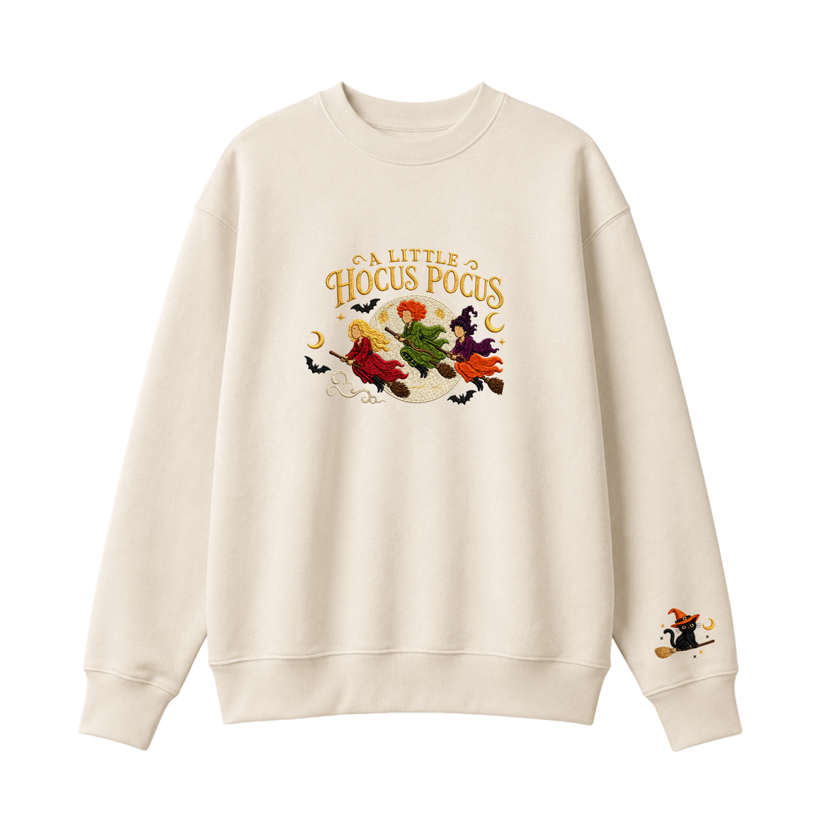 Chaotic Club Embroided A Little Hocus Pocus Flying Witches Full Moon Custom Sleeve Crewneck Sweatshirt