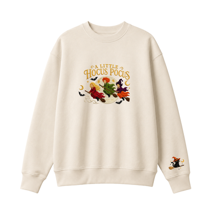 Chaotic Club Embroided A Little Hocus Pocus Flying Witches Full Moon Custom Sleeve Crewneck Sweatshirt