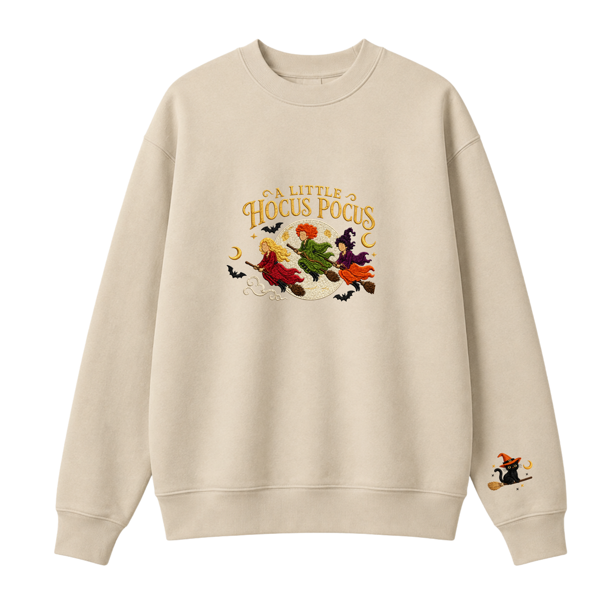 Chaotic Club Embroided A Little Hocus Pocus Flying Witches Full Moon Custom Sleeve Crewneck Sweatshirt