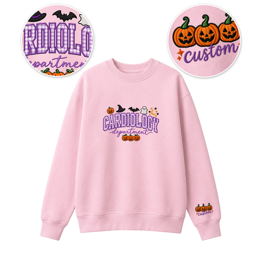 Chaotic Club Embroided Custom Cardiology Department Halloween Nurse Crewneck Sweatshirt