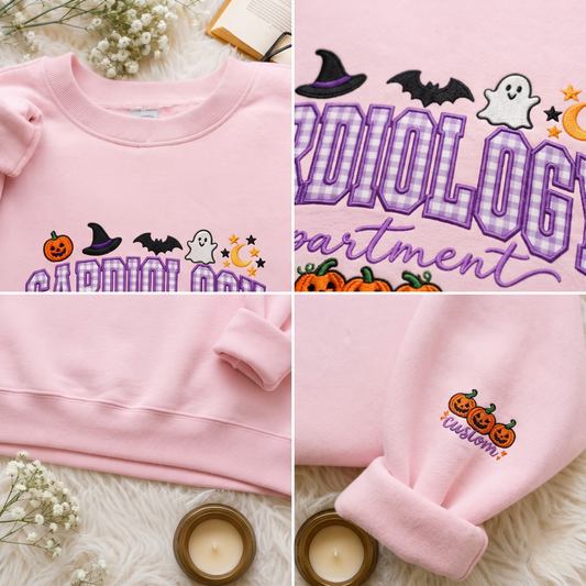 Chaotic Club Embroided Custom Cardiology Department Halloween Nurse Crewneck Sweatshirt