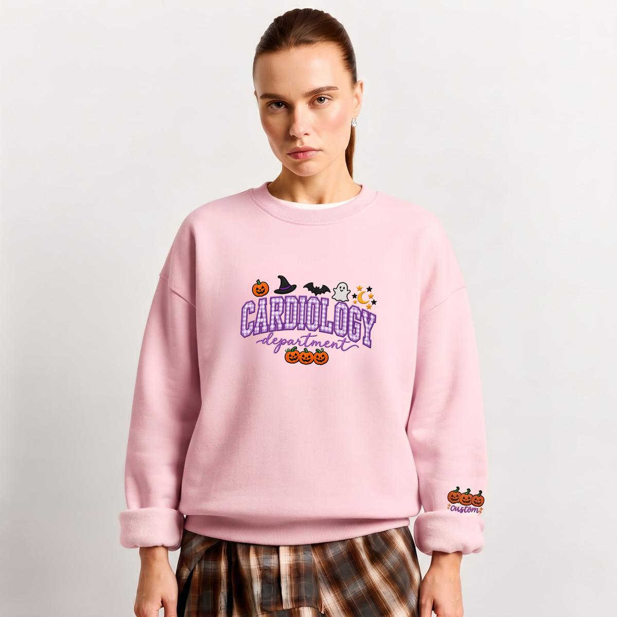 Chaotic Club Embroided Custom Cardiology Department Halloween Nurse Crewneck Sweatshirt