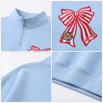 Chaotic Club Embroided Custom Coquette Striped Ribbon Bow Mascot Quarter Zip Sweatshirt