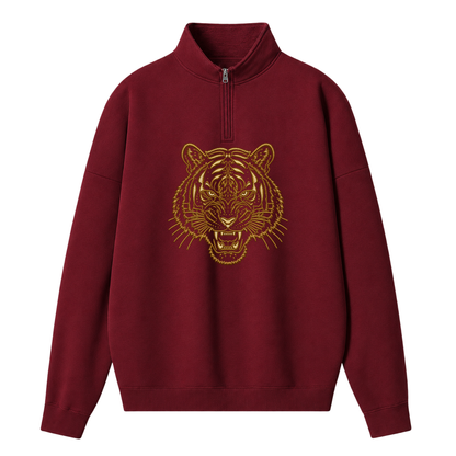 Chaotic Club Embroided Custom Mascot Head Metallic Line Art Quarter Zip Sweatshirt