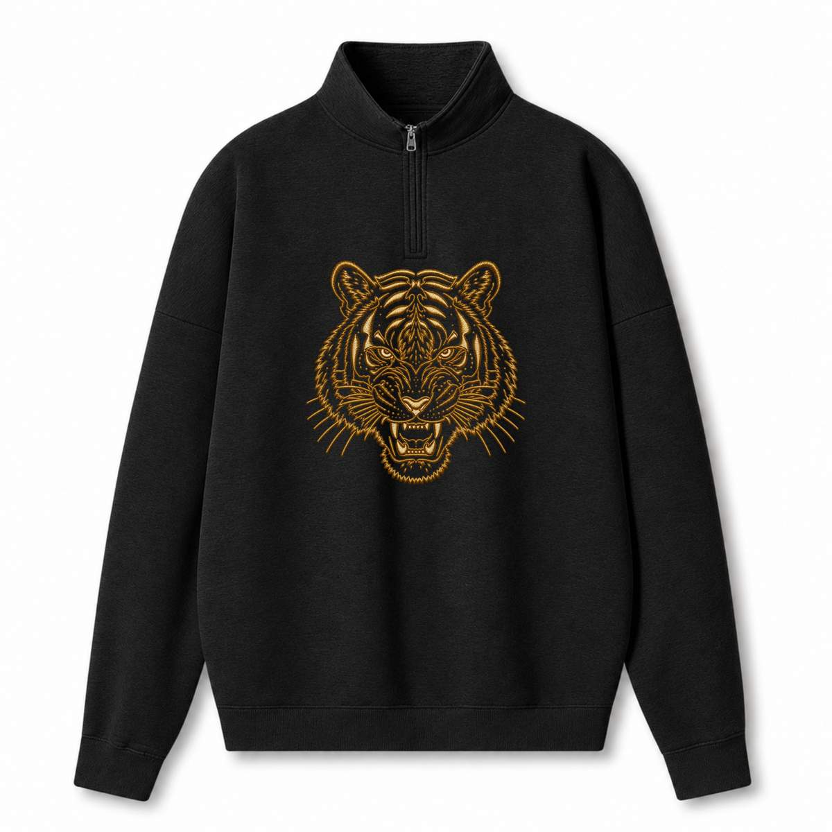 Chaotic Club Embroided Custom Mascot Head Metallic Line Art Quarter Zip Sweatshirt