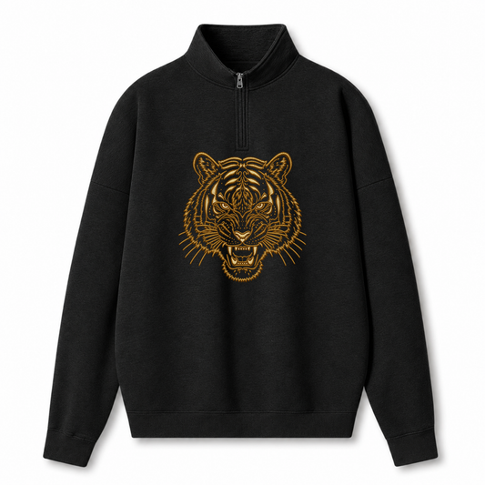 Chaotic Club Embroided Custom Mascot Head Metallic Line Art Quarter Zip Sweatshirt