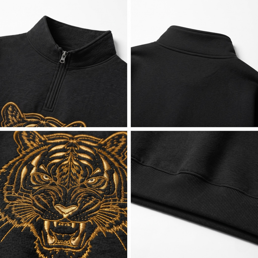 Chaotic Club Embroided Custom Mascot Head Metallic Line Art Quarter Zip Sweatshirt
