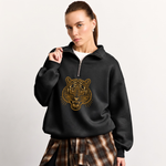 Chaotic Club Embroided Custom Mascot Head Metallic Line Art Quarter Zip Sweatshirt
